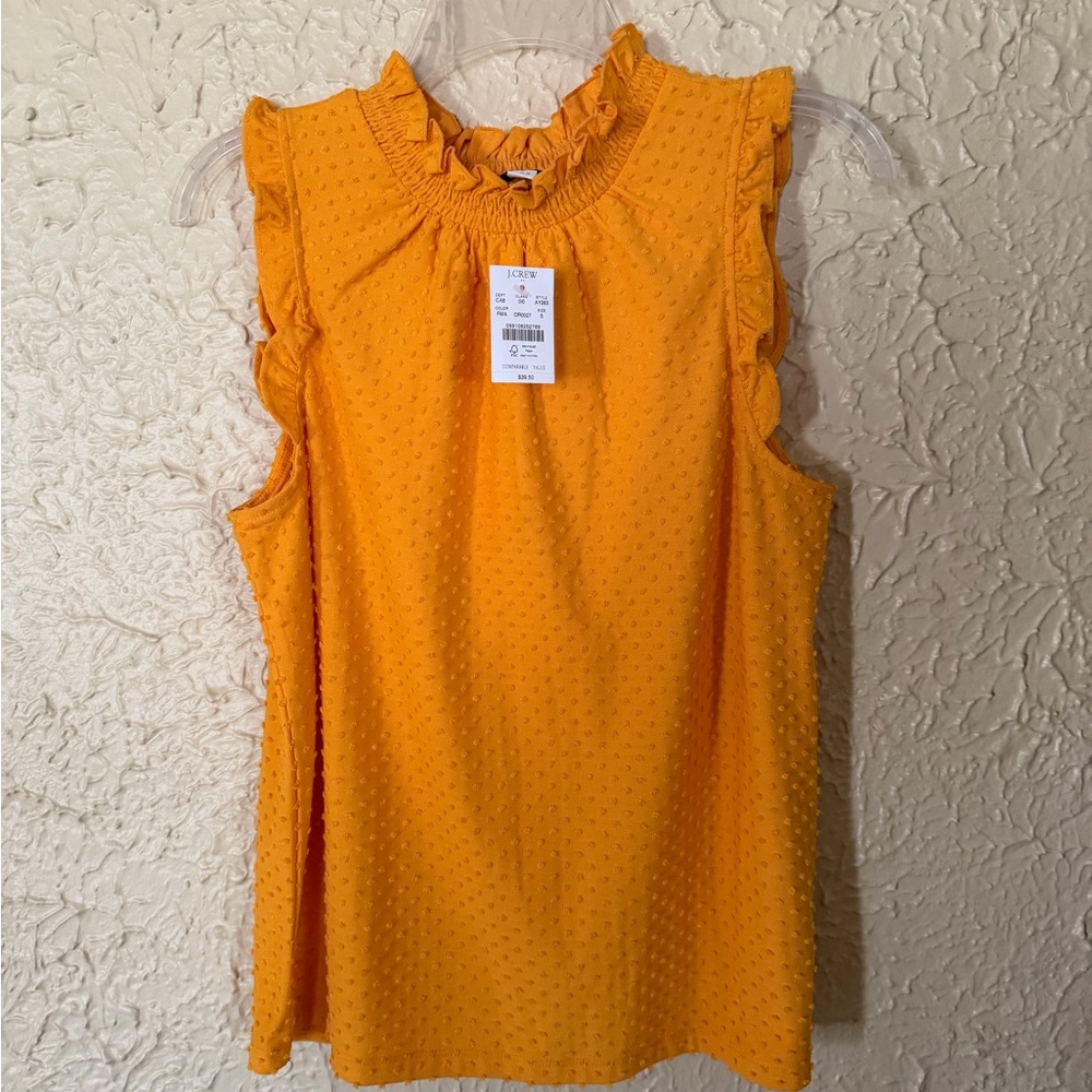J. Crew Mustard Swiss Dot Ruffle Neck Blouse